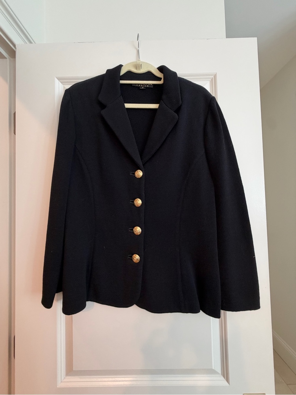 St. John Black Blazer with Gold Buttons and Notch Collar